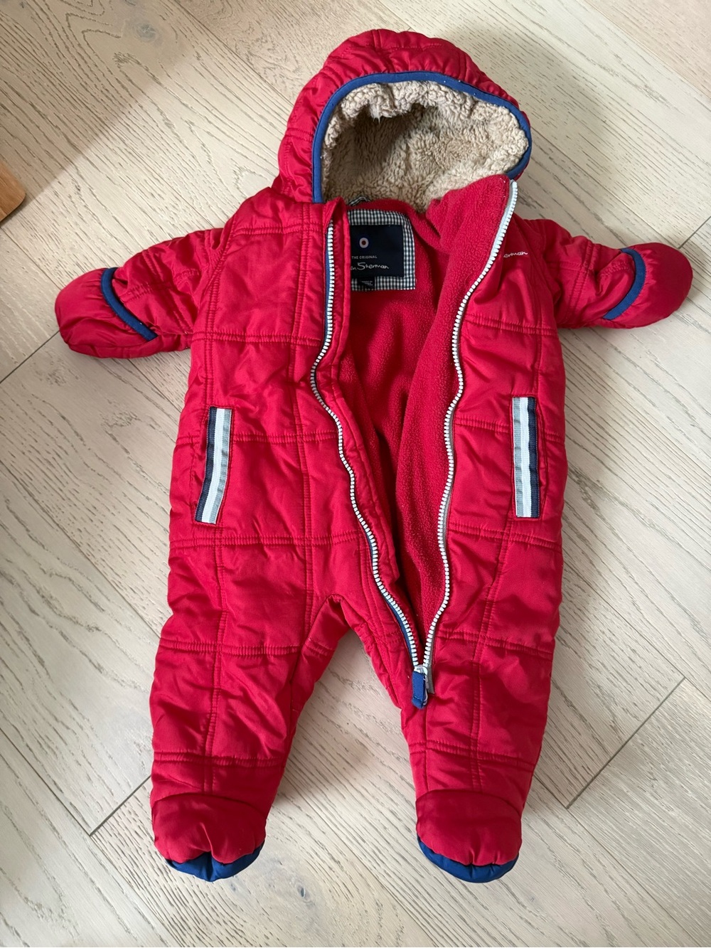 Ben Sherman Red Quilted Fleece-Lined One-Piece Footie